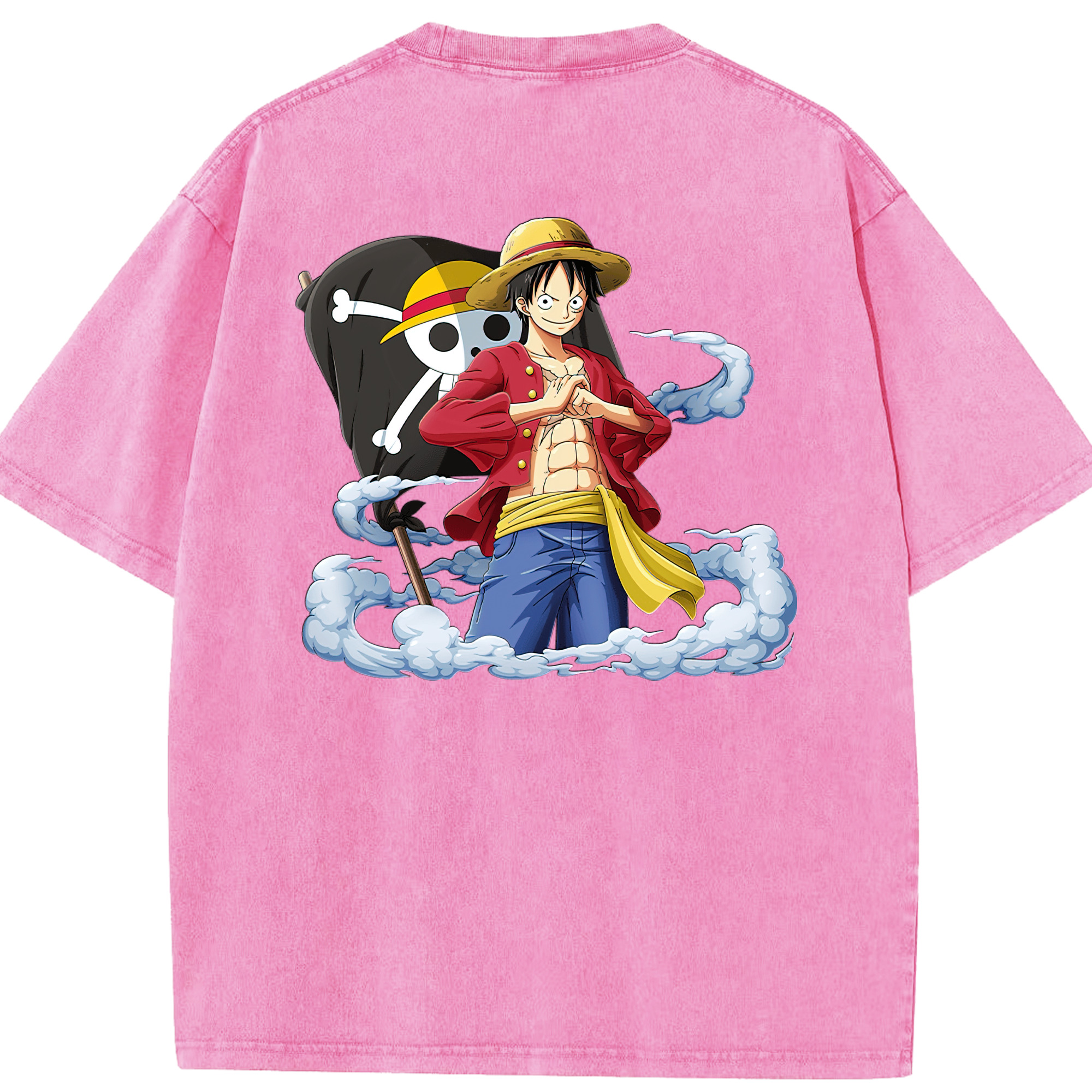 ワンピース モンキー・D・ルフィ ONE PIECE Monkey D. Luffy 綿100% ヴィンテージ風 半袖Tシャツ（背面プリント）